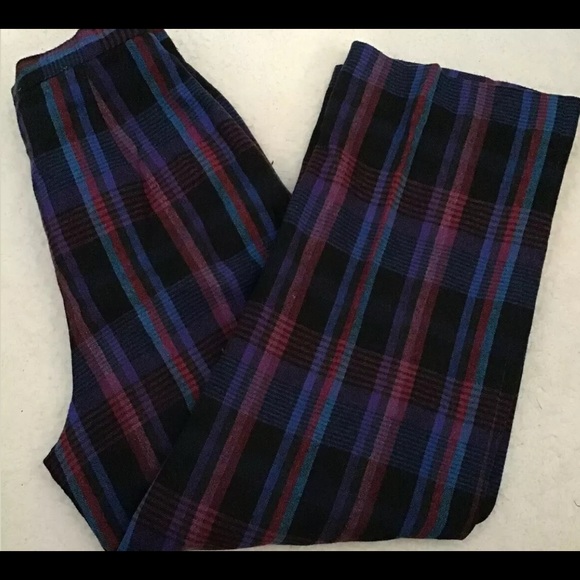 Vintage Pants - VINTAGE 80’s High Waist Wool MOM Plaid Pants
